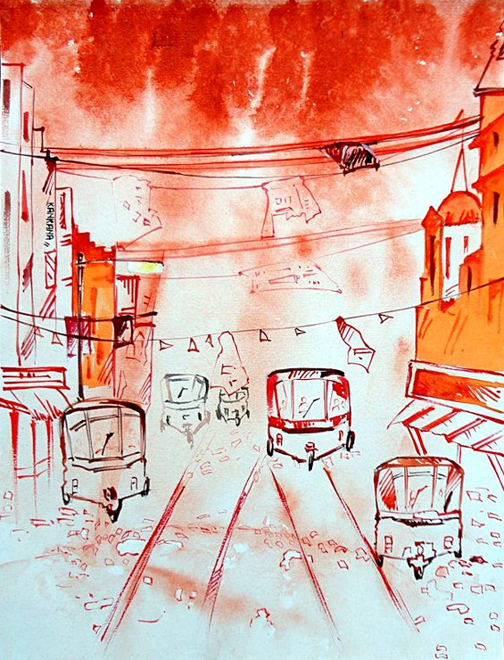 The City11 (ART_1149_45995) - Handpainted Art Painting - 7in X 11in