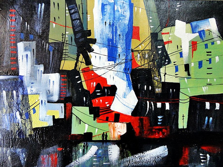 The City16 (ART_1149_45973) - Handpainted Art Painting - 20in X 16in