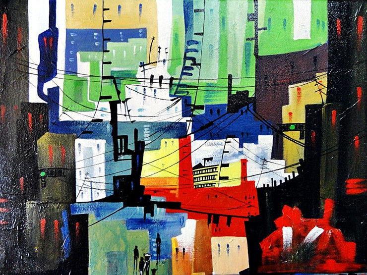 The City15 (ART_1149_45972) - Handpainted Art Painting - 20in X 16in