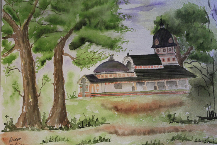 Ancient Temple (ART_7299_46034) - Handpainted Art Painting - 14in X 10in