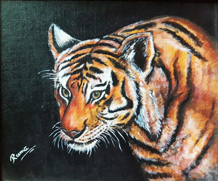 Bengal Tiger Acrylic on Canvas by Contemporary Artist (ART_7308_46173) - Handpainted Art Painting - 12in X 10in