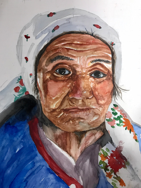 Old lady  (ART_7293_46188) - Handpainted Art Painting - 16in X 12in