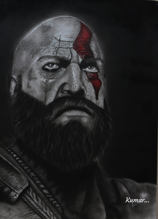 Kratos -The God Of War  (ART_7257_45963) - Handpainted Art Painting - 20in X 26in