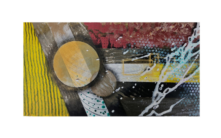 Yellow Geometrical Design (ART_7297_45987) - Handpainted Art Painting - 20in X 7in