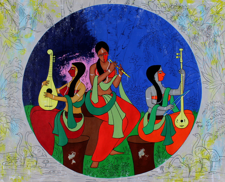 The performers (ART_3324_46381) - Handpainted Art Painting - 52in X 40in