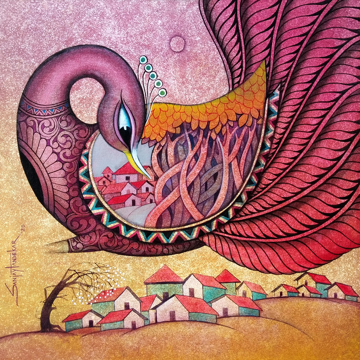 Fascination 3 (ART_3298_46334) - Handpainted Art Painting - 16in X 16in