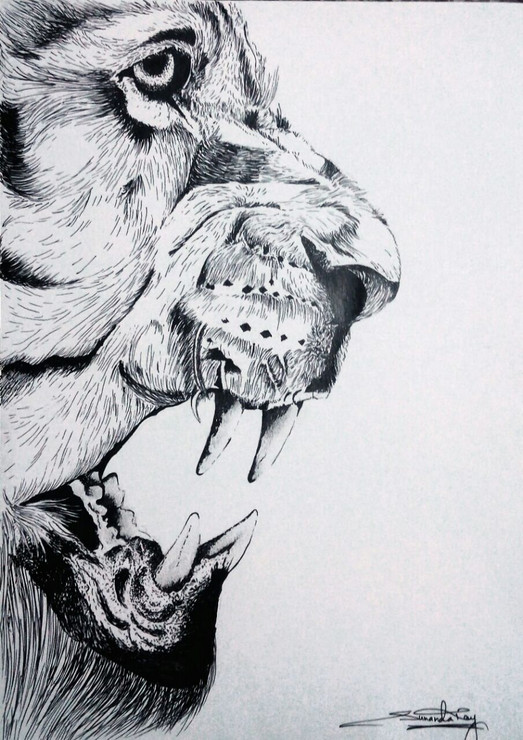 ROAR (ART_7318_46337) - Handpainted Art Painting - 8in X 12in