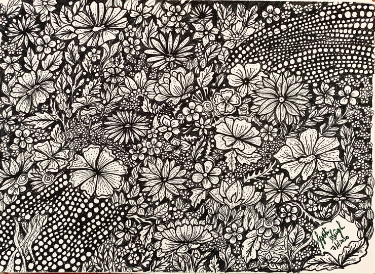 Flower abstract (ART_7314_46300) - Handpainted Art Painting - 8in X 6in