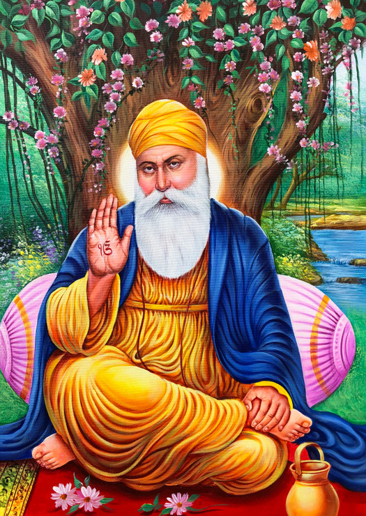 Guru Nanak Dev ji painting  (ART_6706_46579) - Handpainted Art Painting - 18in X 24in