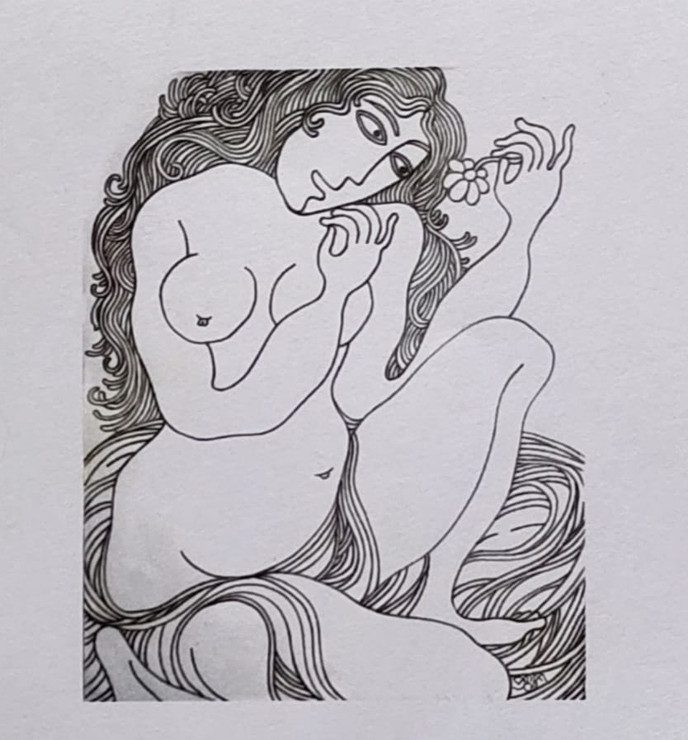 Nude Marker on Paper by Modern Artist (ART_7308_46633) - Handpainted Art Painting - 20in X 23in
