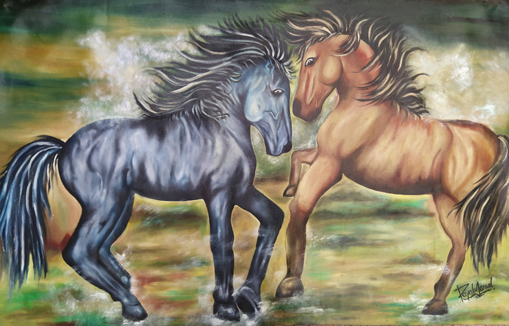 The horse (ART_5620_46657) - Handpainted Art Painting - 53in X 34in