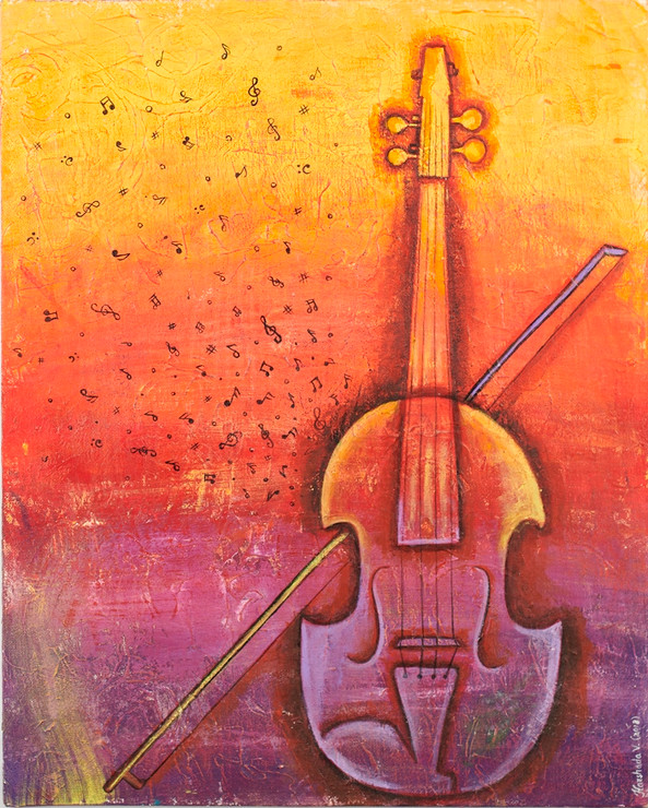 The Violin (ART_2513_46049) - Handpainted Art Painting - 12in X 16in