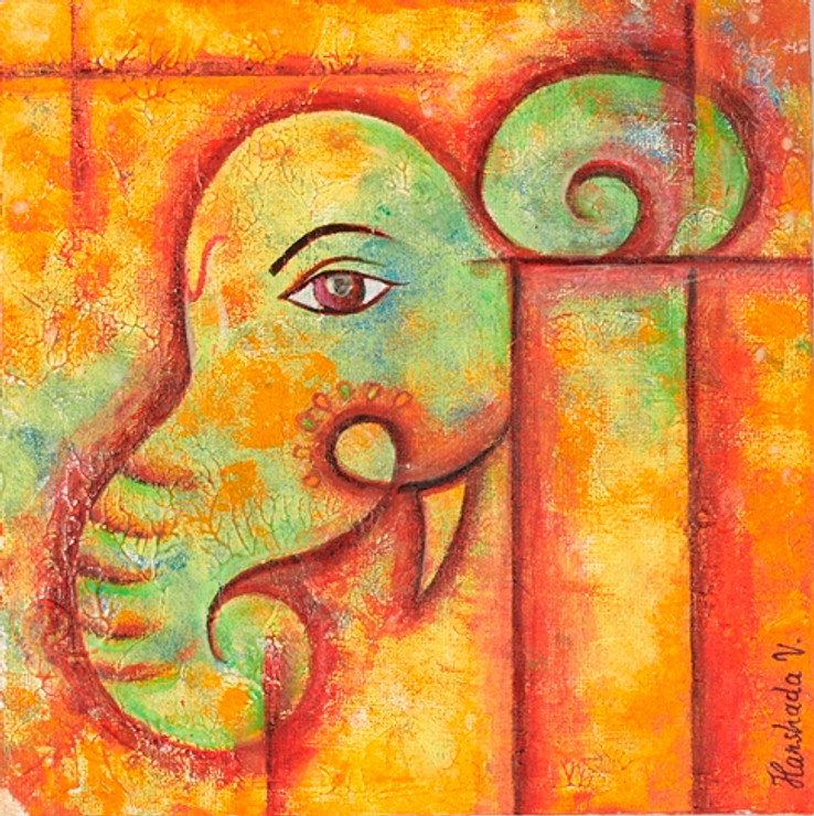 Glowing Ganesha (ART_2513_46047) - Handpainted Art Painting - 6in X 6in