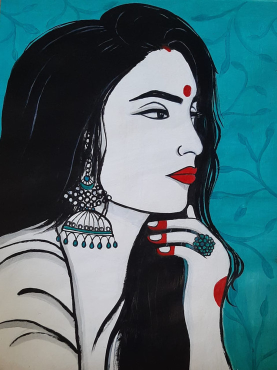 Naari- 2 (ART_4808_46884) - Handpainted Art Painting - 8in X 10in