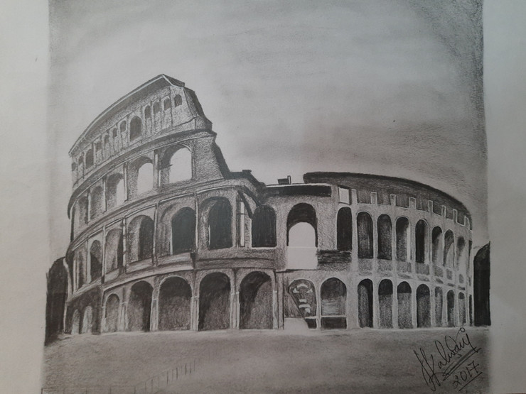 ROME- colosseum (ART_3527_46848) - Handpainted Art Painting - 16in X 12in