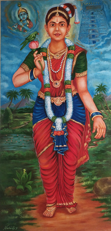 Sri Andal (ART_7375_47171) - Handpainted Art Painting - 20in X 40in