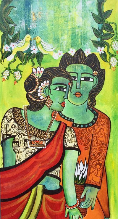 Tribal Couple [Nv6] (ART_5103_47208) - Handpainted Art Painting - 20in X 36in