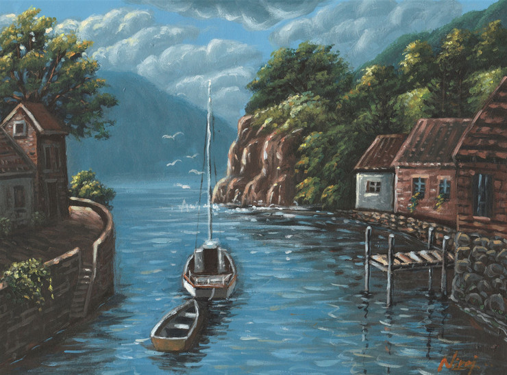 The Beautiful Morning - Mountain Riverside Painting (PRT_4815_47128) - Canvas Art Print - 24in X 18in