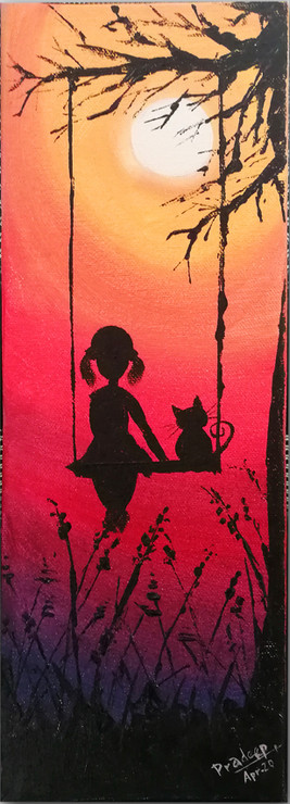 A Lonely Evening (ART_7348_47102) - Handpainted Art Painting - 8in X 20in