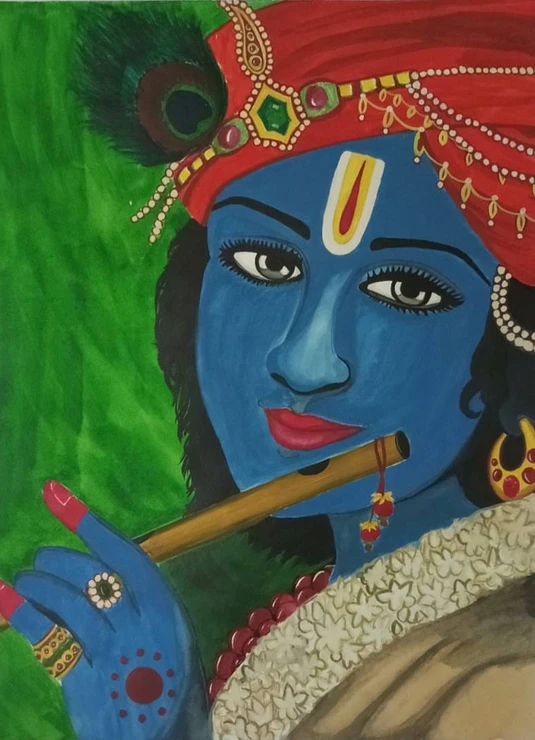 Krishna (ART_5318_47016) - Handpainted Art Painting - 10in X 14in