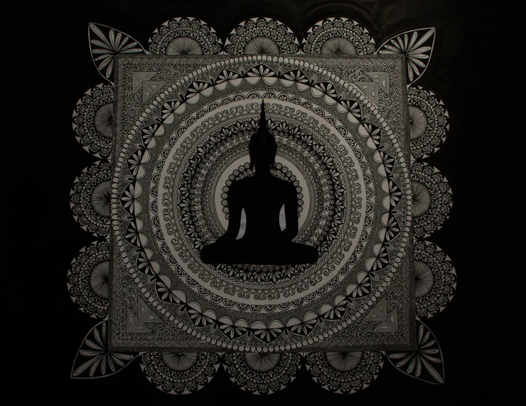 Buddha Mandala (ART_7253_47024) - Handpainted Art Painting - 28in X 22in