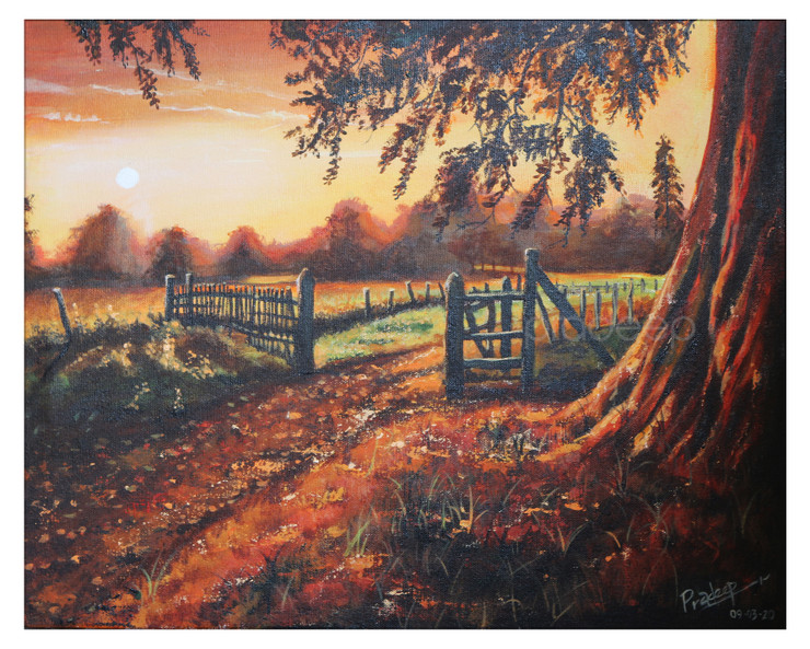 One evening sunset (ART_7348_46781) - Handpainted Art Painting - 20in X 16in