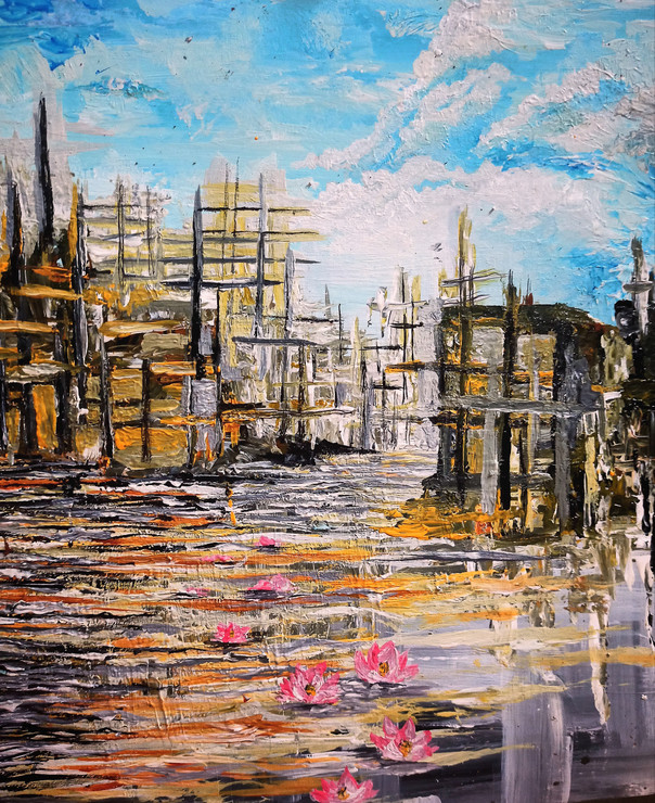 Silence of the City (ART_7385_47278) - Handpainted Art Painting - 11in X 12in