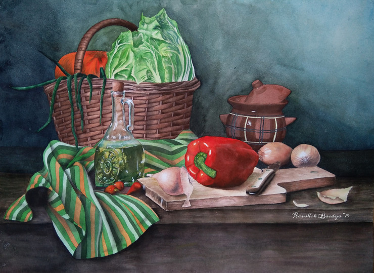 Traditional Still Life (ART_7373_47119) - Handpainted Art Painting - 30in X 22in
