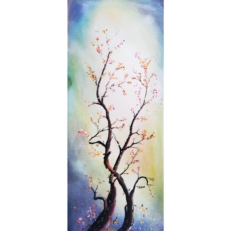 Blossom Plant  (ART_7271_47113) - Handpainted Art Painting - 11in X 26in