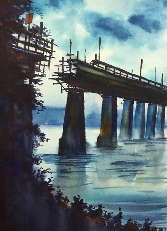 Old bridge (ART_6698_47493) - Handpainted Art Painting - 8in X 12in