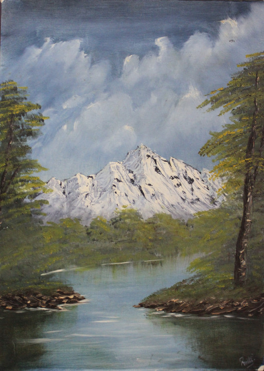 Snowy mountains  (ART_7383_47490) - Handpainted Art Painting - 11in X 14in
