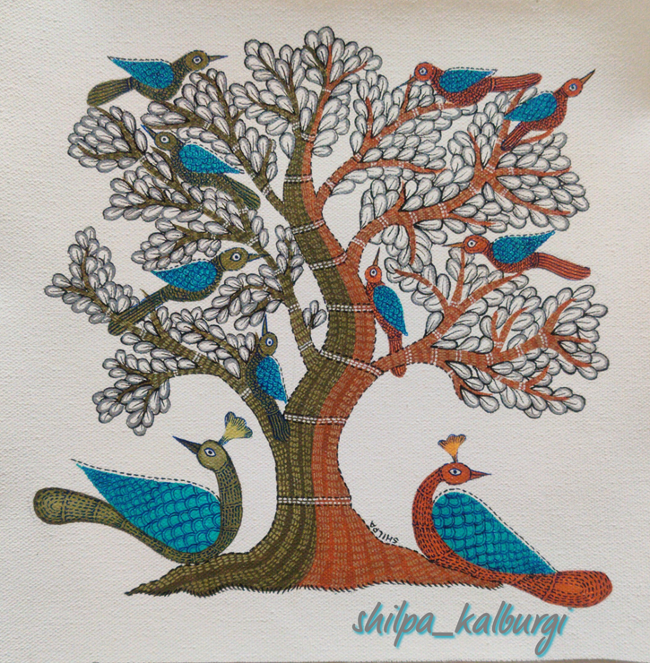 Dwelling for the birds - Tree of life (ART_7396_47703) - Handpainted Art Painting - 10in X 10in