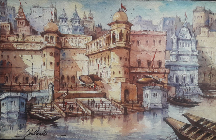 Benaras-2 (ART_5995_45840) - Handpainted Art Painting - 11in X 8in