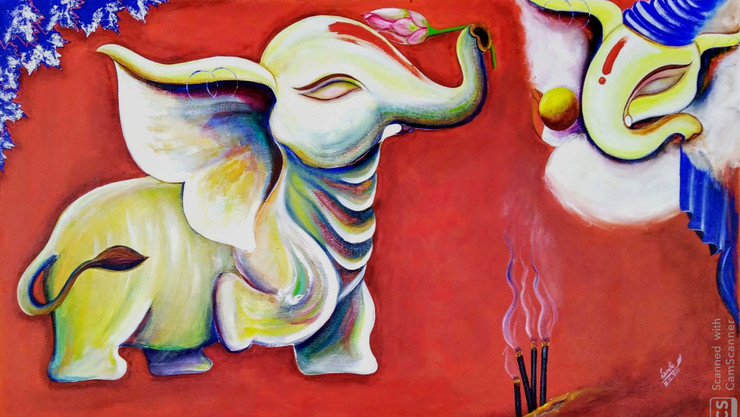 Siddhi Vinayak (ART_7352_47911) - Handpainted Art Painting - 28in X 48in