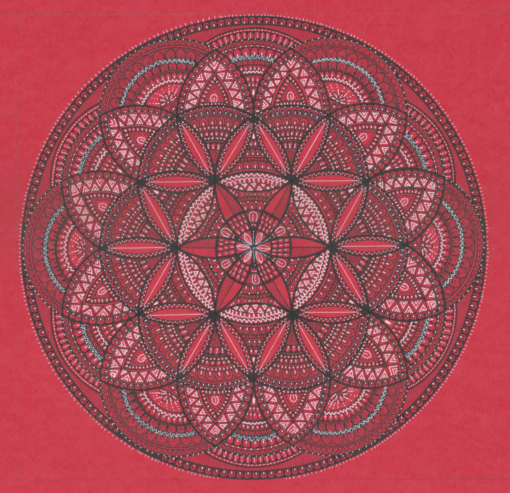 Flower of Life Mandala on Red Paper (ART_7434_47898) - Handpainted Art Painting - 12in X 11in