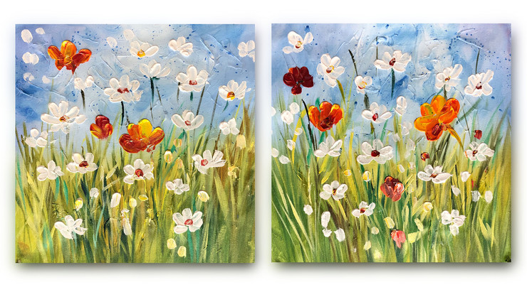 Flower painting  (ART_6706_47843) - Handpainted Art Painting - 24in X 12in