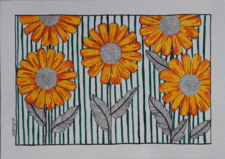 Sun coloured flower  (ART_7427_48006) - Handpainted Art Painting - 8in X 12in