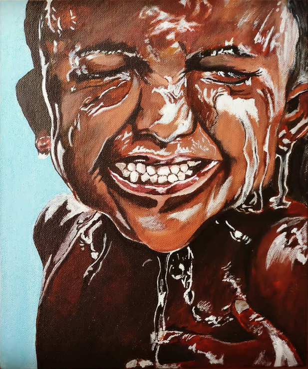 Village boy (ART_5318_31002) - Handpainted Art Painting - 10in X 12in