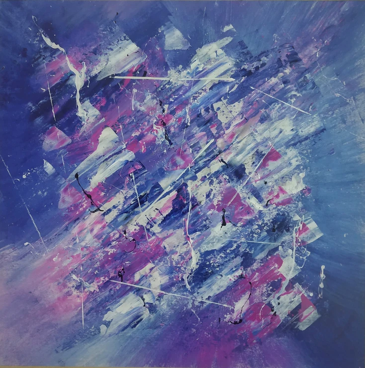 Shades of Blue- Hand-painted Abstract Art Acrylic Painting (ART_7482_48440) - Handpainted Art Painting - 11in X 11in