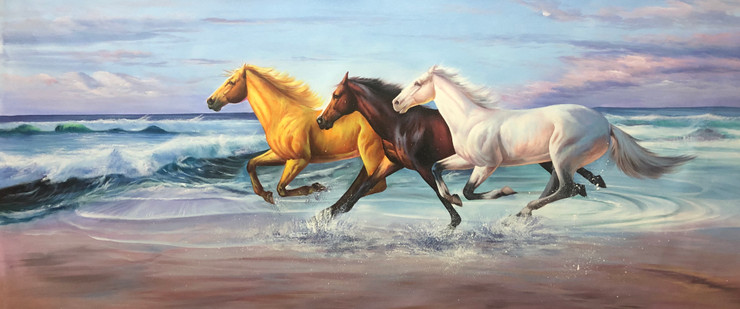 Running horse painting  (ART_6706_48473) - Handpainted Art Painting - 60in X 24in