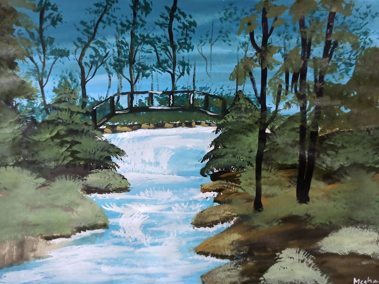 Secluded Bridge (ART_7462_48437) - Handpainted Art Painting - 17in X 12in