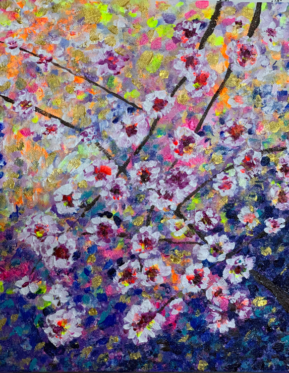 Cherry blossom (ART_7425_48425) - Handpainted Art Painting - 10in X 12in