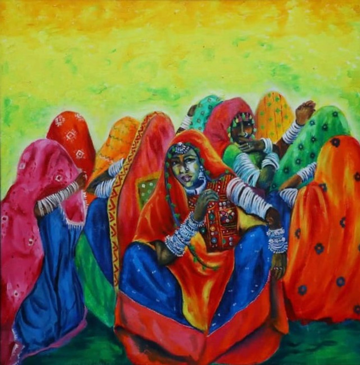 Behen Behen (Sister Sister) (ART_7478_48349) - Handpainted Art Painting - 24in X 24in