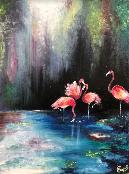 Flamingo (ART_7387_47307) - Handpainted Art Painting - 18in X 24in