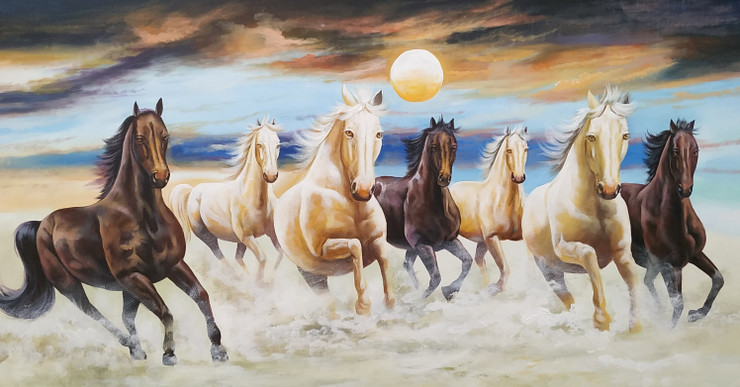 Running horses (ART_2226_48554) - Handpainted Art Painting - 48in X 36in
