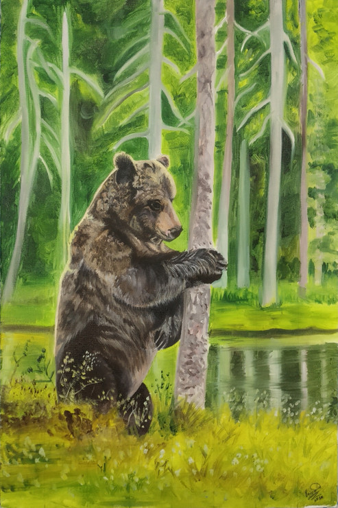 The Wild Bear (ART_1372_48489) - Handpainted Art Painting - 16in X 18in
