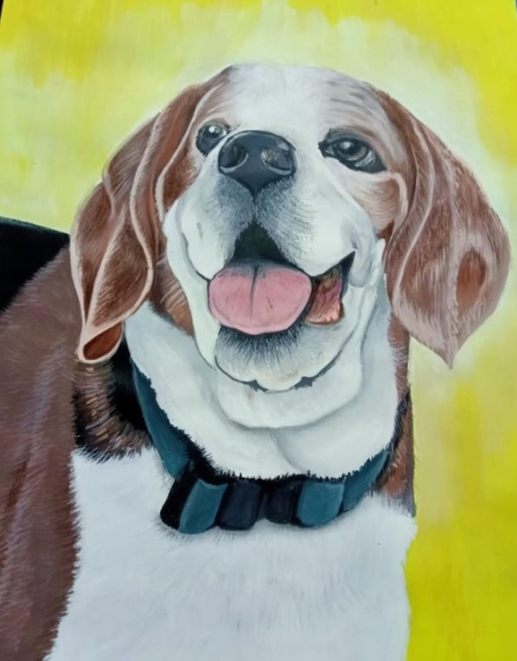 A Pet Dog (ART_7494_48665) - Handpainted Art Painting - 12in X 16in