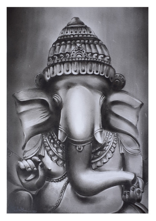 GANESHA O2 (ART_7398_48829) - Handpainted Art Painting - 11in X 16in