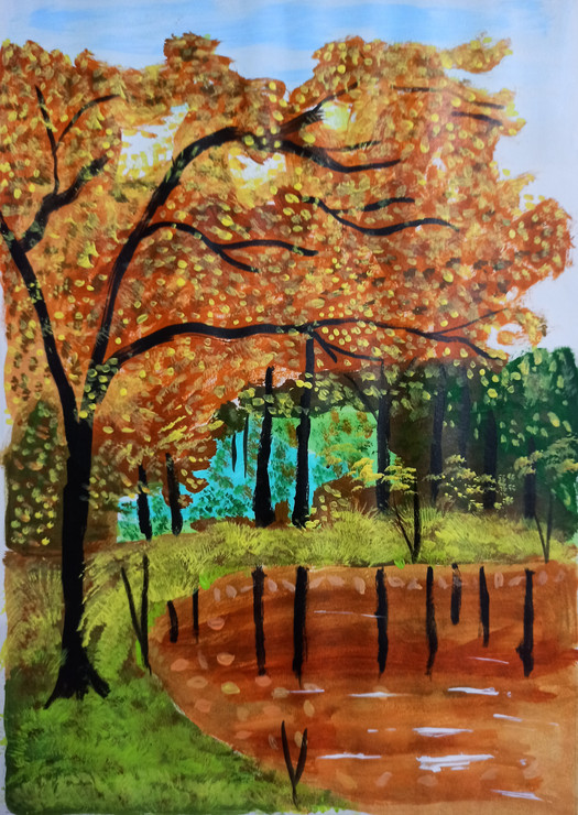 Autumn Aura (ART_7462_48808) - Handpainted Art Painting - 17in X 12in