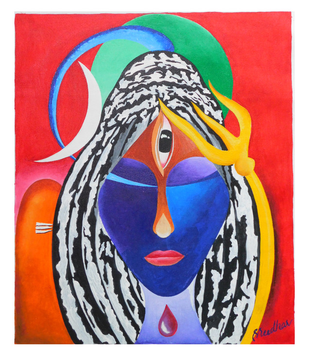 Lord Shiv (ART_7513_48757) - Handpainted Art Painting - 21in X 24in